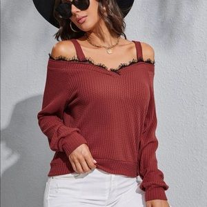 Shein cold shoulder top- waffle knit sweater xs